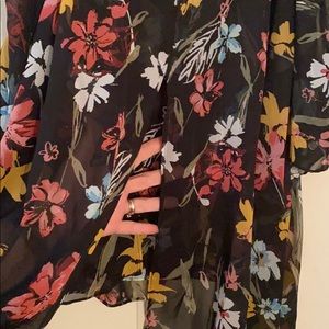 Gauzy cold shoulder fun flower print blouse